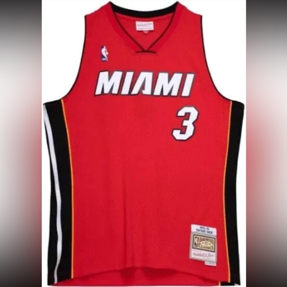 Mitchell & Ness Miami Heat Dwyane Wade Jersey Mens 2XL Authentic Red Black White - Picture 6 of 6